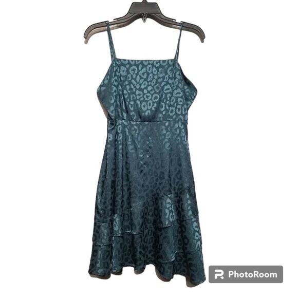Altar'd State Teal Satin Leopard Print Mini Dress Size S NWT - Picture 1 of 5